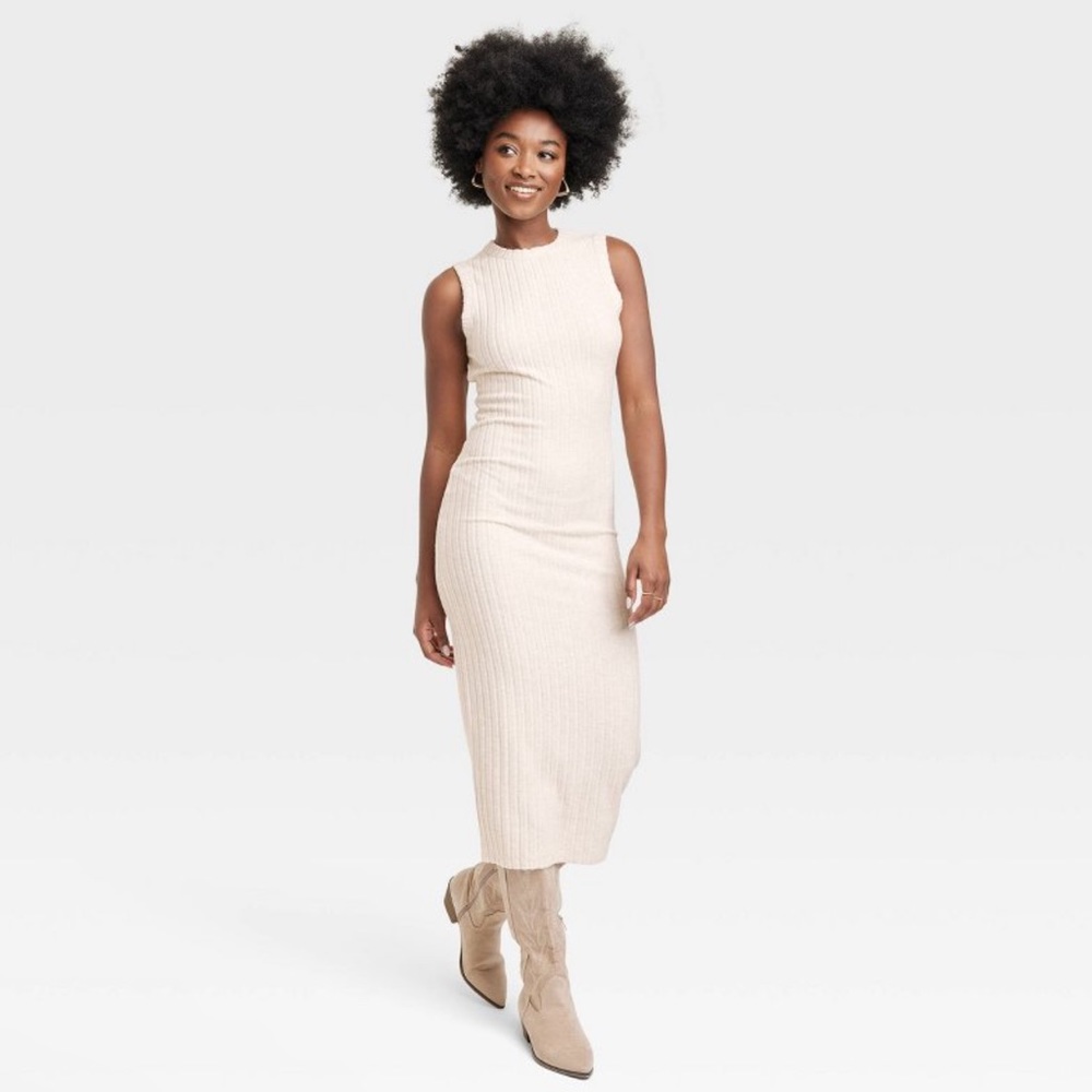 NWOT Universal Thread Rib Knit Midi Dress heather cream size small